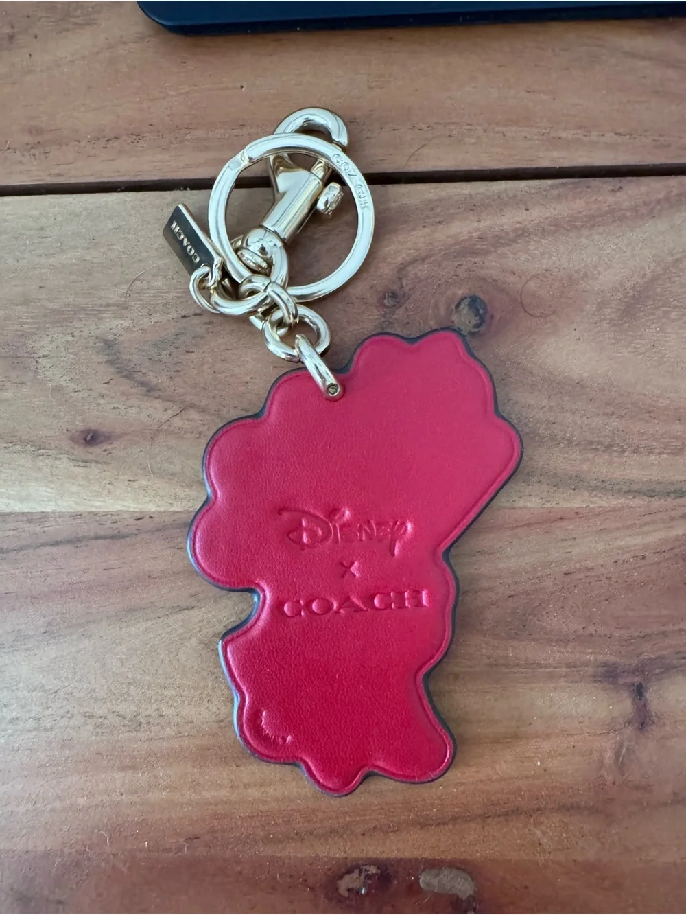 Coach Red Minnie Mouse Leather Key Charm with Gold Hardware